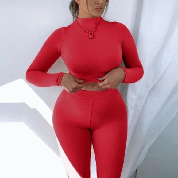 Soft Women 2 Piece Top and Long Pant Red Set - Picture 1 of 4